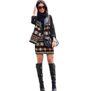 Zara‎ Embroidered Aztec Southwestern Tribal Moto Jacket Leather Trim Size Small